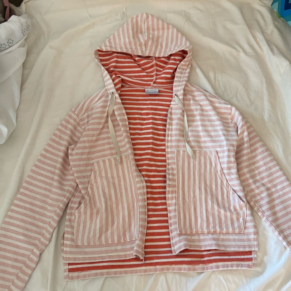 Columbia Peach and White Striped Sweater